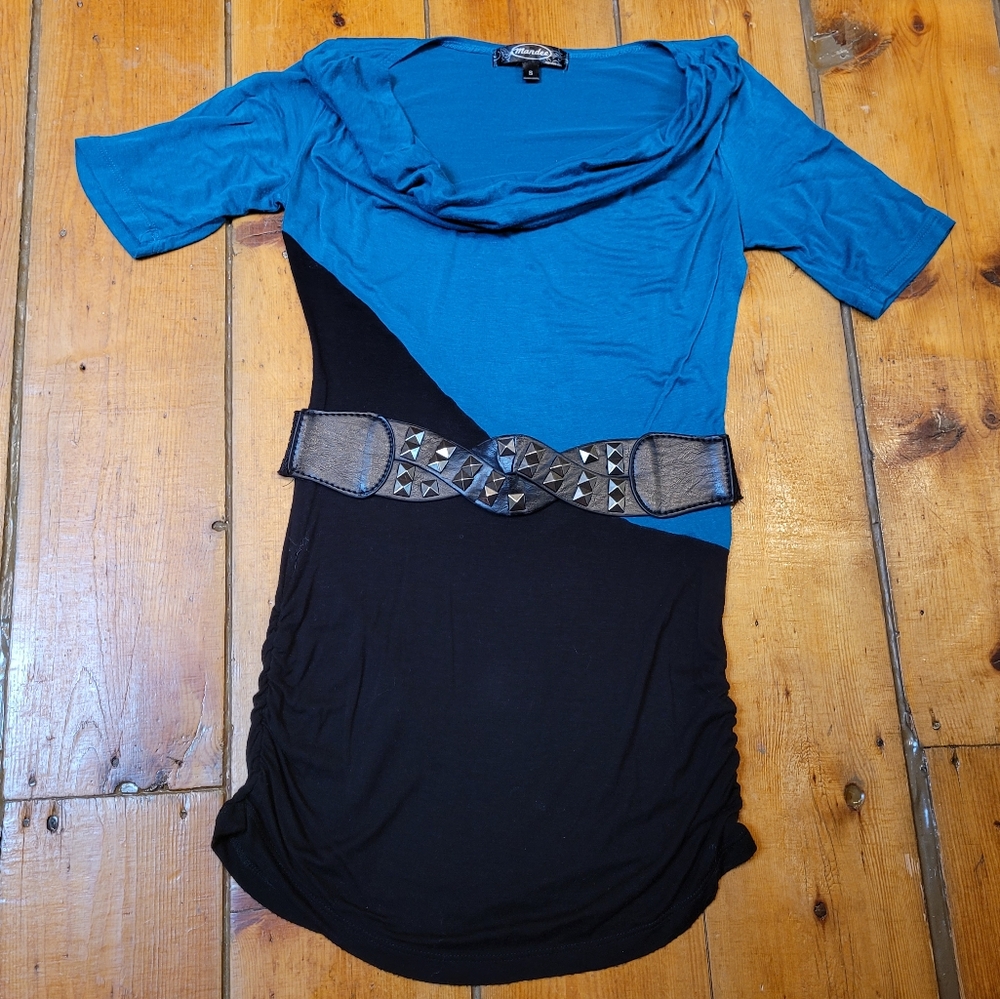 ⚡️3/$30⚡️ Mandee Party Dress Unique Belted Black Blue Sz Small